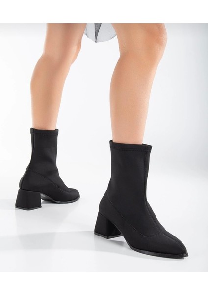 Siyah Dalgıç Kumaş Su Geçirmez Esnek Yanı Fermuarlı Kalın Topuklu Bot fırsatları