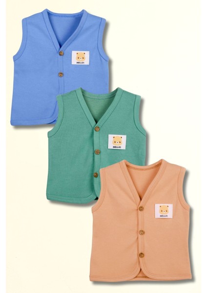 Bebek Yelek 3'lü Set %100 Organik Pamuk Yumuşak Doku Mevsimlik Unisex Yelek