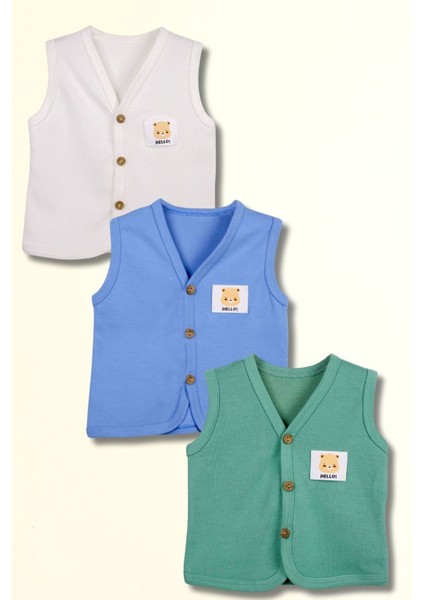 Bebek Yelek 3'lü Set %100 Organik Pamuk Yumuşak Doku Mevsimlik Unisex Yelek