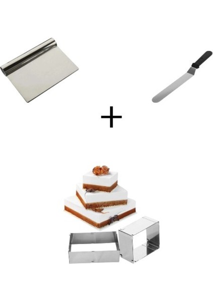 Çelik Spatula ve Kazıyıcı, Ayarlanabilir, 8 cm Kare Kek Kalıbı, Gri