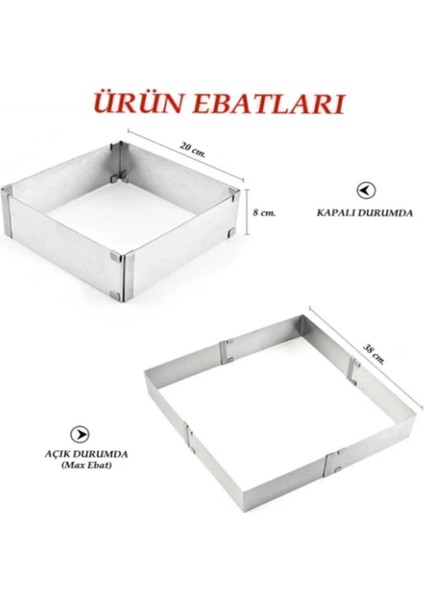 Çelik Spatula ve Kazıyıcı, Ayarlanabilir, 8 cm Kare Kek Kalıbı, Gri fiyatları