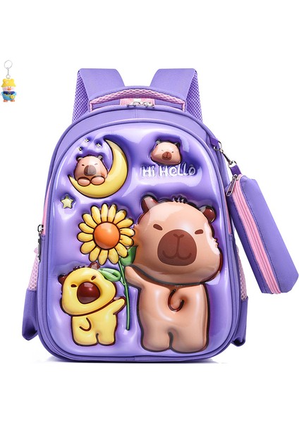 Erkek ve Kadınlar Için Ilkokul Okul Çantaları, Ikinci ve Ikinci Sınıf Karikatür Sevimli Kapibala Üç Boyutlu Sert Kabuklu Çocuk Sırt Çantası (Yurt Dışından)