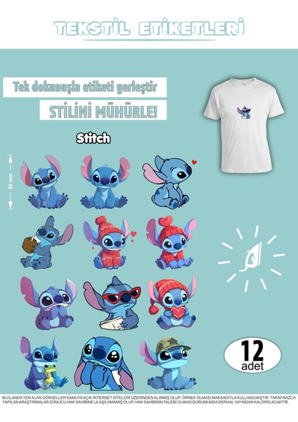 Ütü ile Yapışan Kıyafet Etiketi Stitch 12LI Set