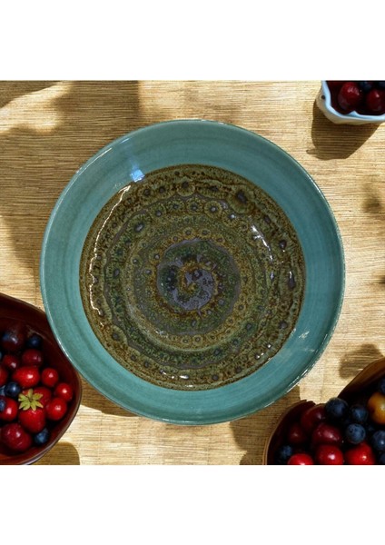 6'lı Porselen Çukur Yemek Tabağı, 19 Cm, Yeşil, El Yapımı, Şık ve Dayanıklı Tasarım
