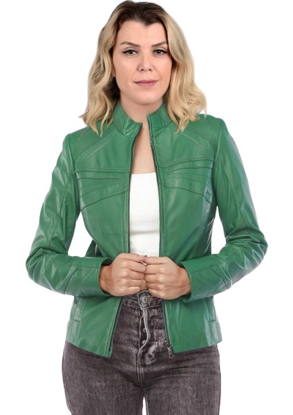 Azalea Hakiki Deri Kadın Yeşil Ceket