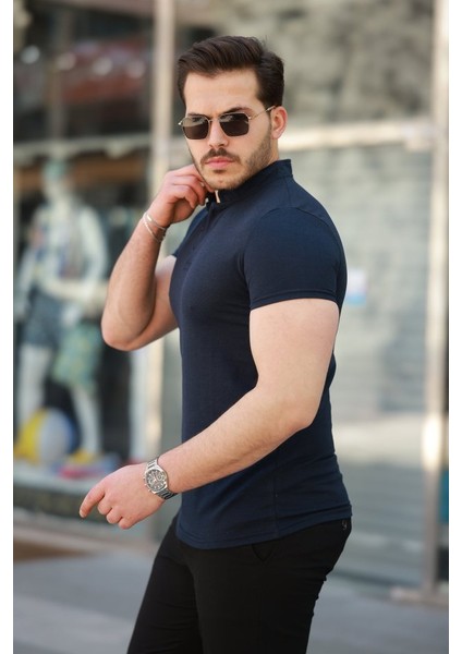 Erkek Hakim Yaka Dokuma Pamuklu Kumaş Kısa Kollu T-Shirt fiyatları