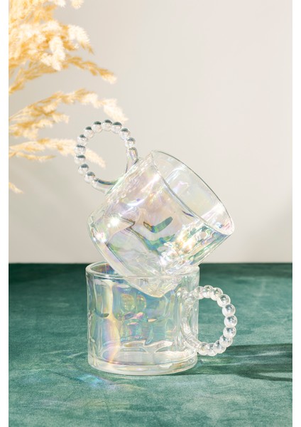 Beyaz Cam Kupa, Sedef Boncuk Detaylı, Set 2'li, Şık ve Zarif Tasarım fiyatları