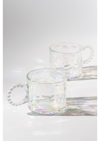 Beyaz Cam Kupa, Sedef Boncuk Detaylı, Set 2'li, Şık ve Zarif Tasarım indirimleri