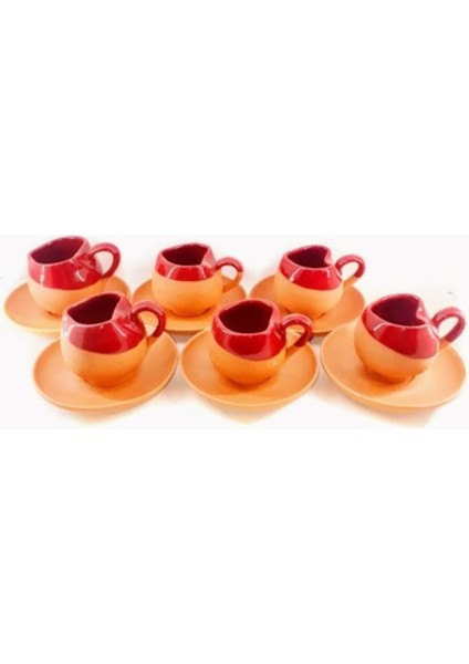 Elmalı Desenli Şık Fincan Takımı, Kırmızı Renkli Set, Zarif ve Kullanışlı Tasarım