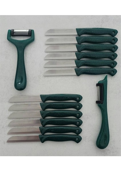 12'li Meyve Sebze Doğrama Bıçağı ve 2'li Soyacak Seti, Yeşil Renk