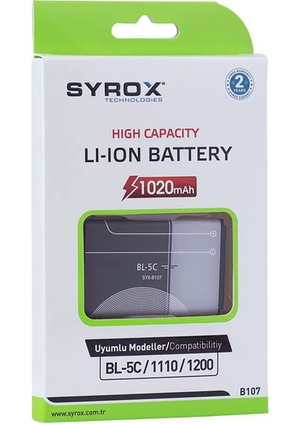 Nokia 2300 Uyumlu Batarya - Syrox B107 fiyatları