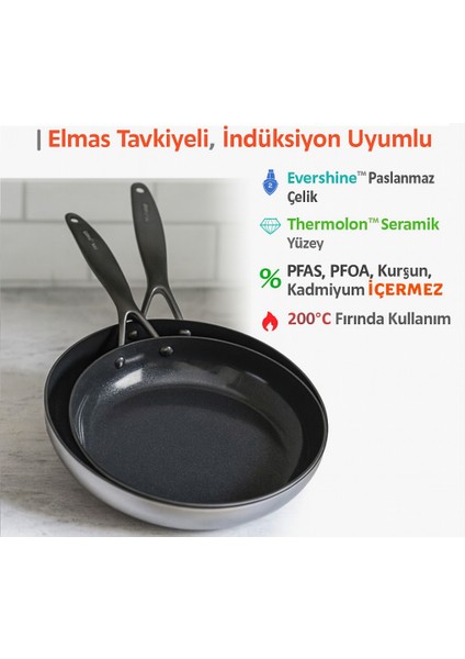 Venice Pro Noir 2’li Seramik Tava Seti – 26 cm & 30 Cm, Indüksiyon Uyumlu, Pfas’siz Yapışmaz Yüzey modelleri