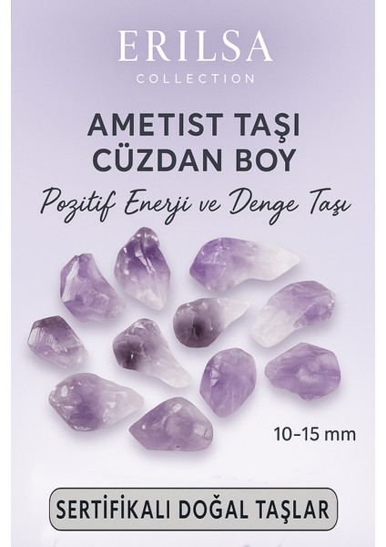 Aşk Mutluluk Şans Cüzdan Taşı Doğal Sertifikalı Ametist Taşı Kütle