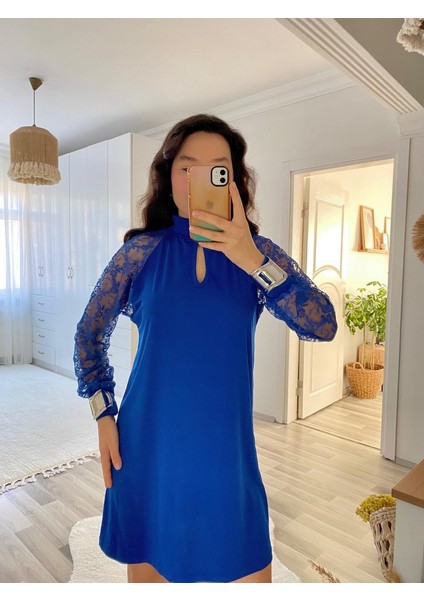 Kadın Uzun Kollu Tül Detay Sandy Mini Boy Elbise modelleri