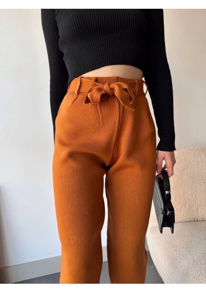 Kendinden Kemerli Triko Pantolon Camel fiyatları