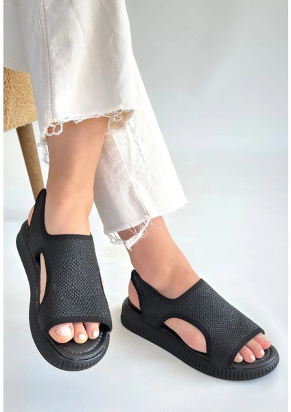 Wayi Siyah Hasır Cilt Sandalet modelleri