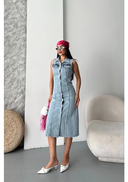 Sıfır Kol Kar Yıkama Tunik Ceket Mavi D2520