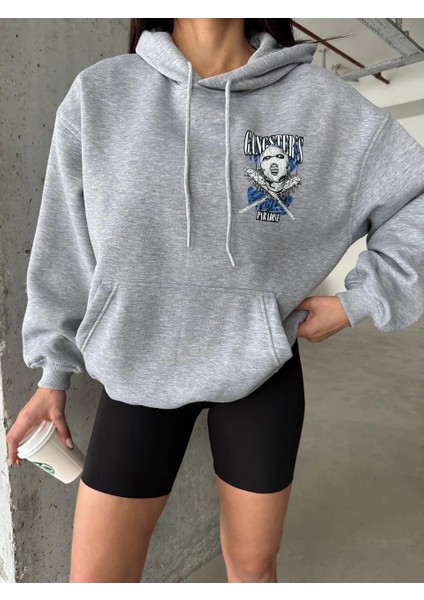 3 Iplik Şardonlu Oversize Kafa Baskılı Sweat Gri modelleri