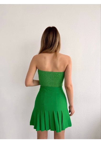 Pileli Düğmeli Etek Açık Yeşil S24811 fiyatları