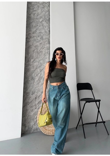 Baggy Taş Enzim Bıyık Yıkama Jeans Pantolon Yeşil Tint D2007 fiyatları
