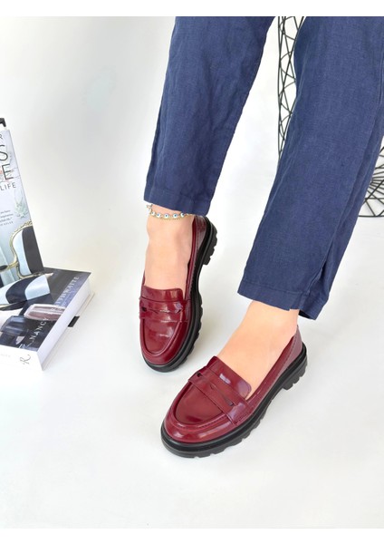 Narli Bordo Rugan Oxford Ayakkabı
