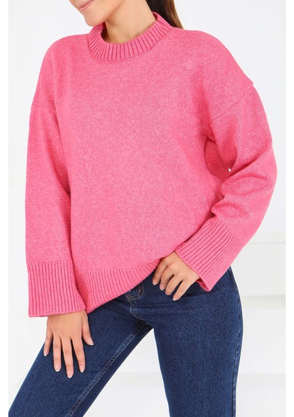 Fitil Detaylı Triko Kazak Pembe - 27718-PEMBE