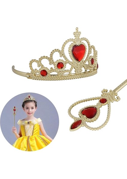 Vicloon Prenses Elsa Kar Kraliçesi Kostüm Aksesuarları 2 Parça Hediye Seti (Rhinestone Taç ve Sihirli Değnek) —— Altın Renk (Yurt Dışından) modelleri