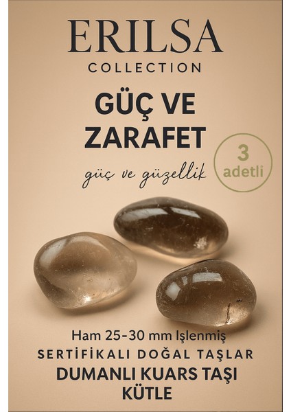 Sertifikalı Doğal Dumanlı Kuvars Taşı Kütle – Denge ve Güç Veren El Taşı 25-30 mm - 3 Adetli