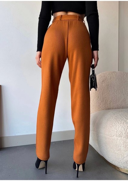 Kendinden Kemerli Triko Pantolon Camel modelleri