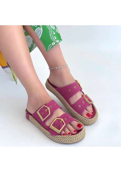 Loera Pemba Nubuk Çift Tokalı Terlik modelleri