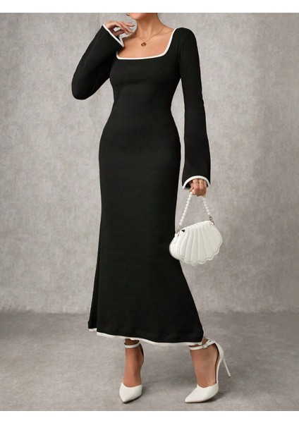 Biyeli Uzun Elbise Siyah modelleri