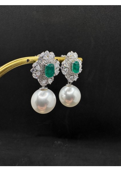 Yeşil Taşlı Top Inci Gümüş Küpe(Incisi Çıkarılabilir) fiyatları