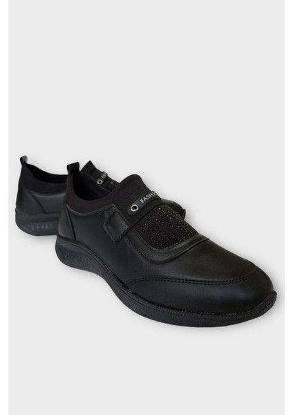 Kadın Ortopedik Comfort Taban Lastik Detay Günlük Ayakkabı Siyah - Gümüş fiyatları