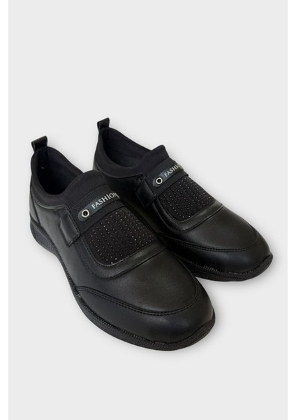 Kadın Ortopedik Comfort Taban Lastik Detay Günlük Ayakkabı Siyah - Gümüş modelleri