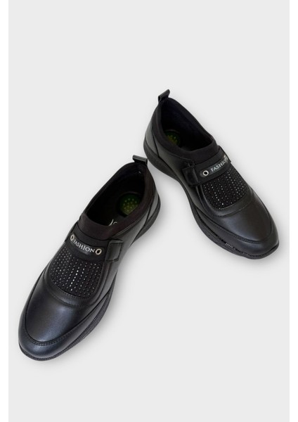 Kadın Ortopedik Comfort Taban Lastik Detay Günlük Ayakkabı Siyah - Gümüş fırsatları