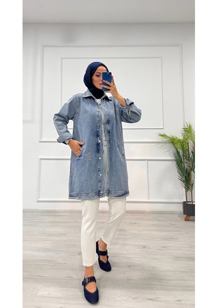 Taşlı Tunik Ceket Kar Yıkama Orta Mavi D2516 fiyatları