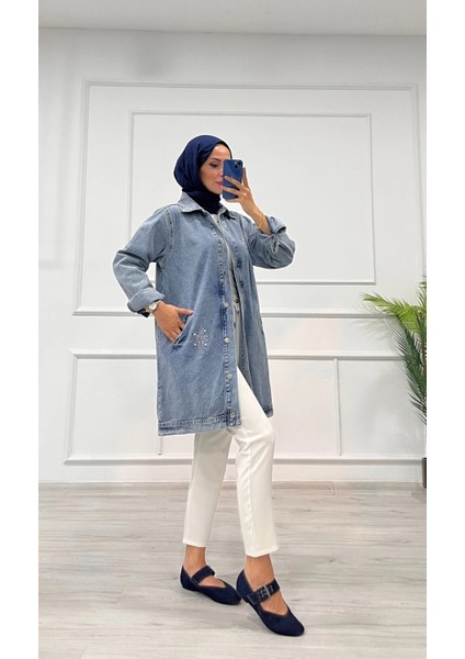 Taşlı Tunik Ceket Kar Yıkama Orta Mavi D2516 fırsatları