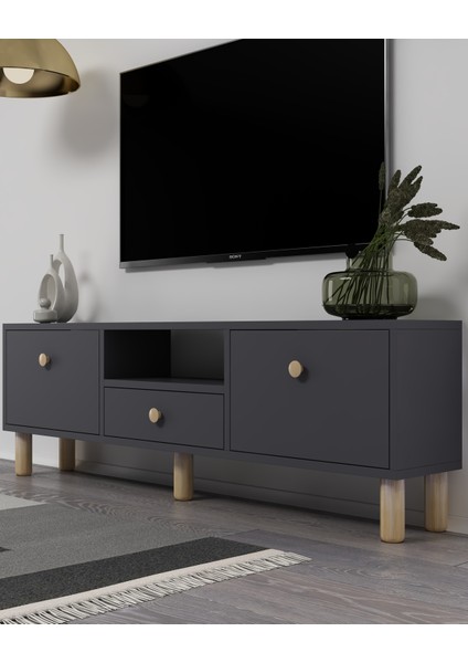 1310DROPCT-1 Bohem Tv Sehpası-Antrasit-Safir Kulp