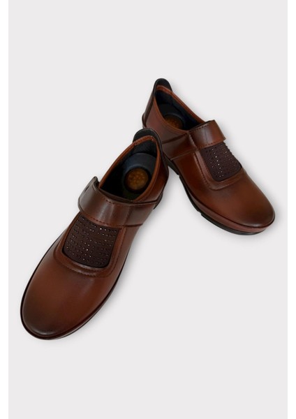 Cırtlı Ortopedik Anne Kadın Casual Ayakkabı Taba - Gümüş modelleri