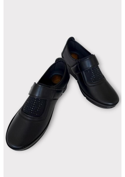 Cırtlı Ortopedik Anne Kadın Casual Ayakkabı Siyah - Gümüş modelleri