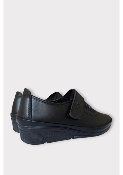 Cırtlı Ortopedik Anne Kadın Casual Ayakkabı Siyah - Gümüş indirimleri
