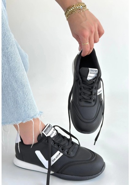 Jowen Siyah Cilt Beyaz Detaylı Bağcıklı Spor Ayakkabı modelleri