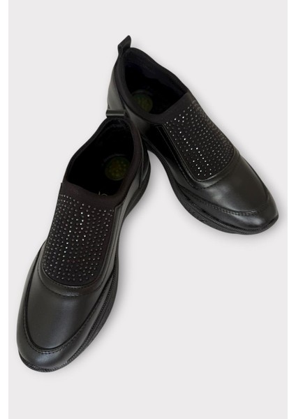 Kadın Ortopedik Comfort Taban Lastik Detay Günlük Ayakkabı Siyah Füme modelleri