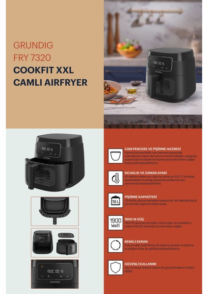 7,6 Litre Xxl Camlı Airfryer, Siyah, Sağlıklı ve Pratik Pişirme Cihazı indirimleri