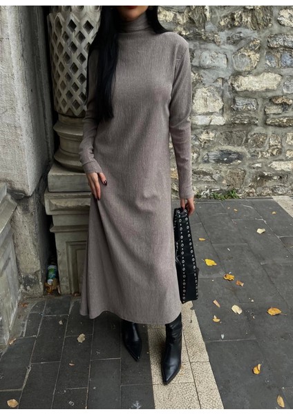 Boğazlı Kalın Bürümcük Uzun Elbise Vizon fiyatları