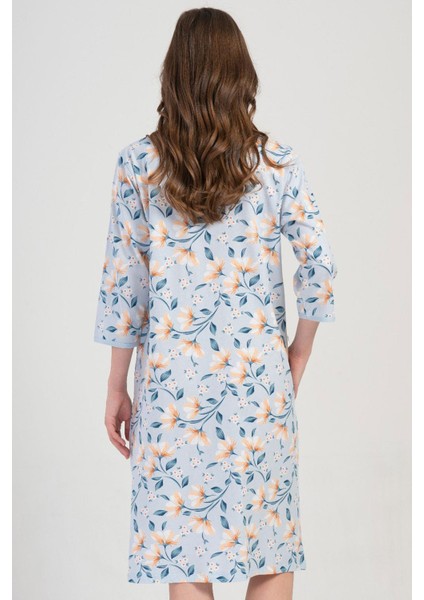 Kadın Büyük Beden Mavi Renk V Yaka Kapri Kol Fermuarlı Cepli Rahat Ev Elbisesi C3T9N1904 fırsatları