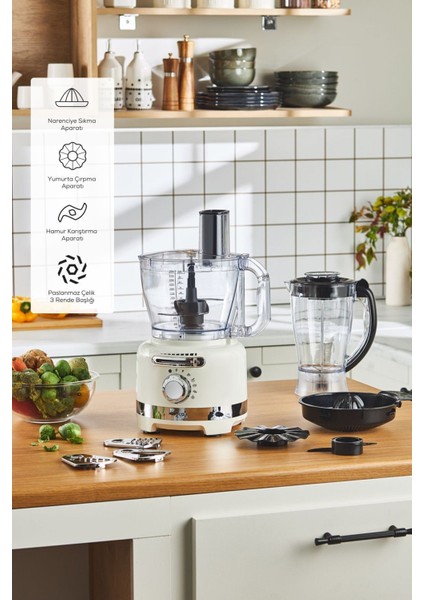 Bej Retro Çok Fonksiyonlu Mutfak Robotu, Pratik ve Şık Tasarım