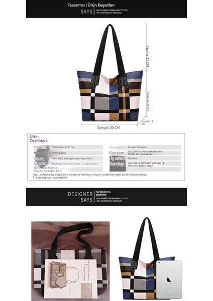 Yeni Tote Çantası Moda Omuz Çantası Büyük Kapasiteli El Çantası Dış Ticaret Kadın Çantası Banliyö Çantası Kadın Için Ekose Büyük Çanta (Yurt Dışından) modelleri