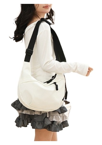 Sonbahar ve Kış Moda Banliyö Koltuk Altı Çanta Çok Yönlü Naylon Kumaş Omuz Çapraz Çanta Kadınlar Kalp Şeklinde Japon Rahat Hamur Mantı Çanta (Yurt Dışından)