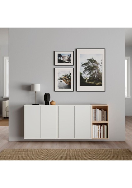 Duvar Dolabı Kombinasyonu, Beyaz-Ağartılmış Meşe Görünümlü, 175X35X70 Cm, 4 Kapaklı fiyatları